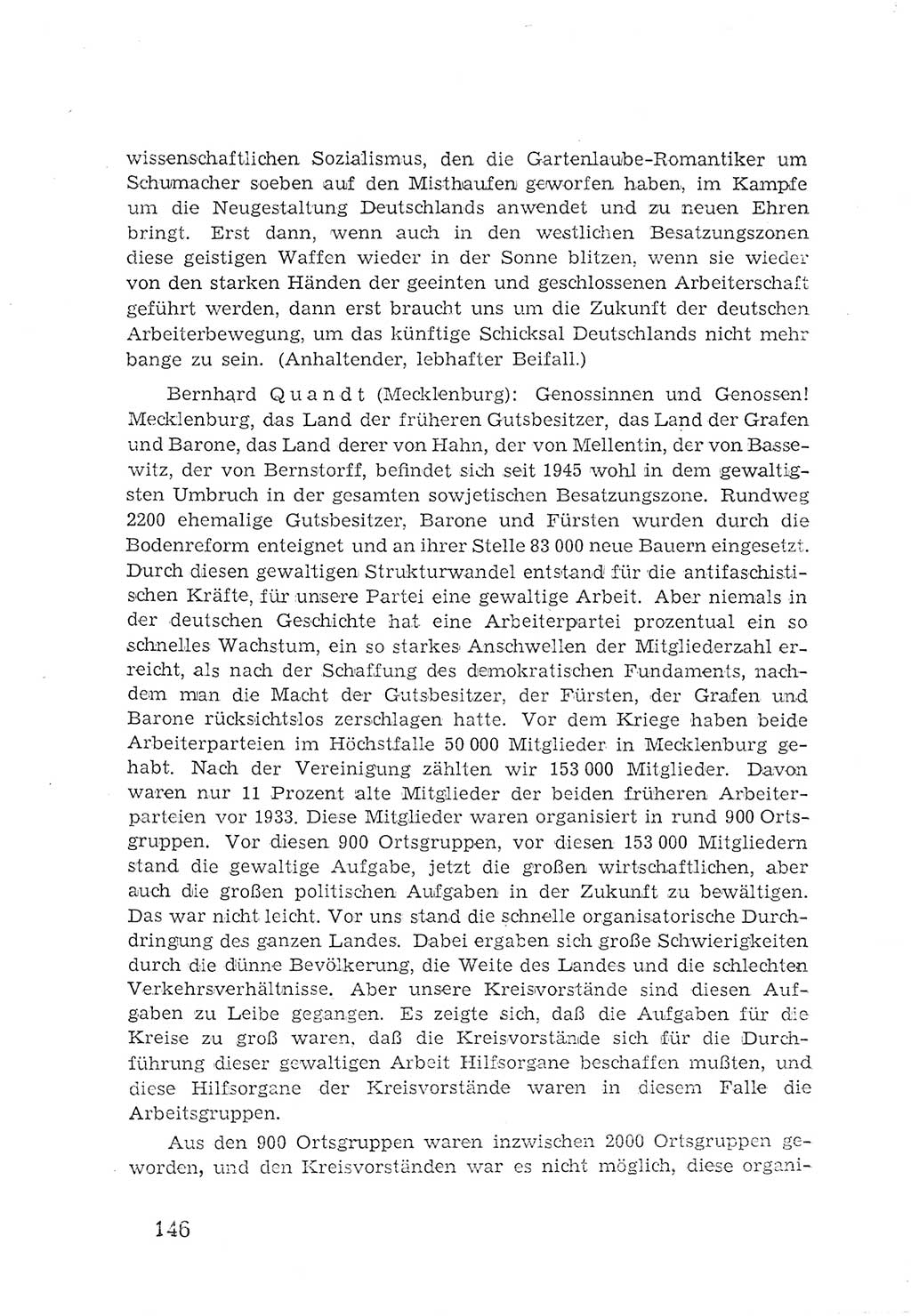 Protokoll der Verhandlungen des 2. Parteitages der Sozialistischen Einheitspartei Deutschlands (SED) [Sowjetische Besatzungszone (SBZ) Deutschlands] 1947, Seite 146 (Prot. Verh. 2. PT SED SBZ Dtl. 1947, S. 146)