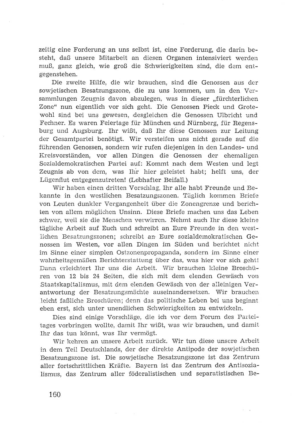 Protokoll der Verhandlungen des 2. Parteitages der Sozialistischen Einheitspartei Deutschlands (SED) [Sowjetische Besatzungszone (SBZ) Deutschlands] 1947, Seite 160 (Prot. Verh. 2. PT SED SBZ Dtl. 1947, S. 160)