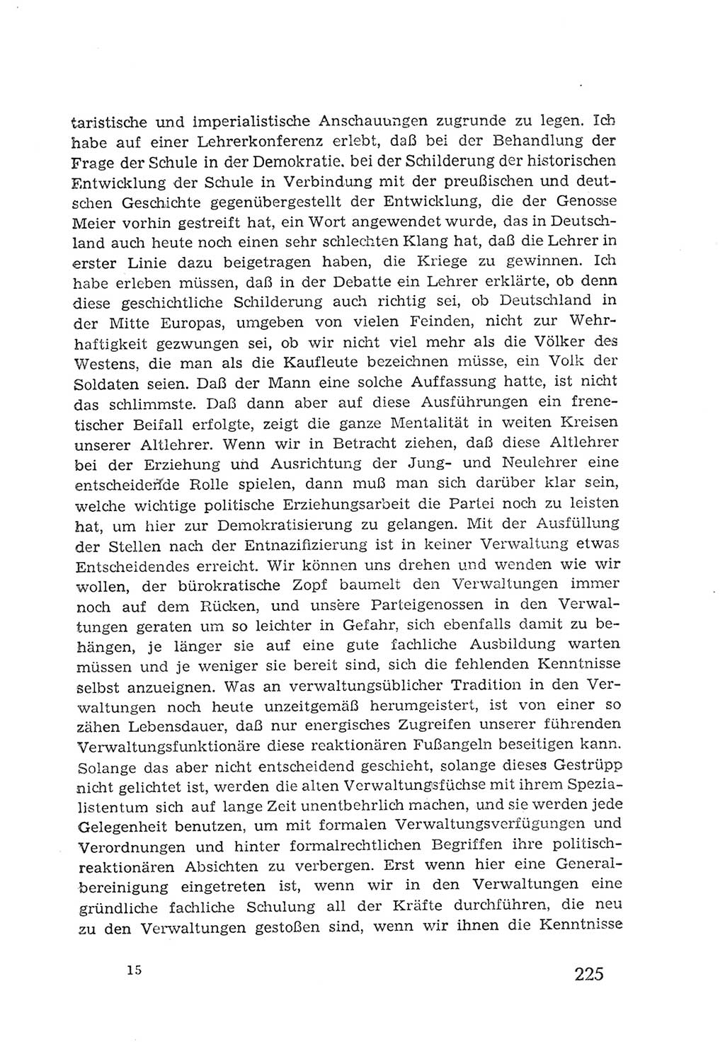 Protokoll der Verhandlungen des 2. Parteitages der Sozialistischen Einheitspartei Deutschlands (SED) [Sowjetische Besatzungszone (SBZ) Deutschlands] 1947, Seite 225 (Prot. Verh. 2. PT SED SBZ Dtl. 1947, S. 225)