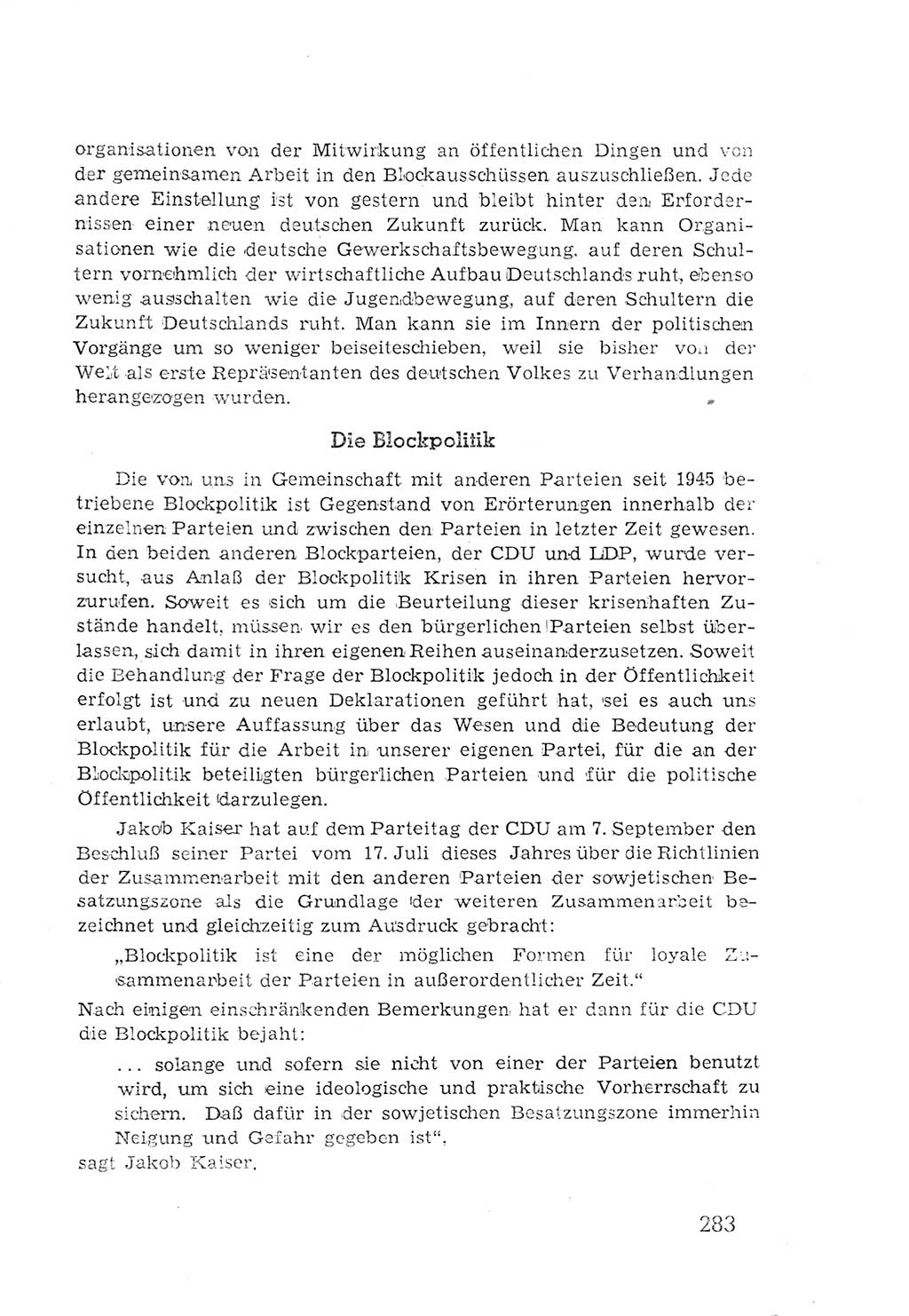 Protokoll der Verhandlungen des 2. Parteitages der Sozialistischen Einheitspartei Deutschlands (SED) [Sowjetische Besatzungszone (SBZ) Deutschlands] 1947, Seite 283 (Prot. Verh. 2. PT SED SBZ Dtl. 1947, S. 283)