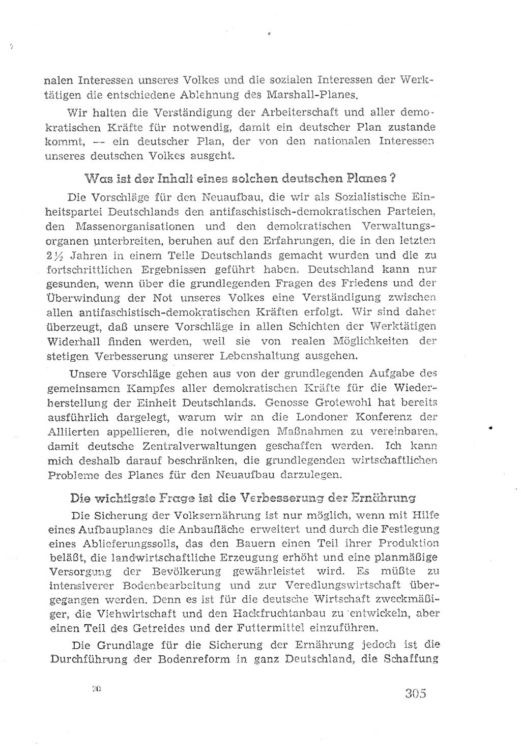 Protokoll der Verhandlungen des 2. Parteitages der Sozialistischen Einheitspartei Deutschlands (SED) [Sowjetische Besatzungszone (SBZ) Deutschlands] 1947, Seite 305 (Prot. Verh. 2. PT SED SBZ Dtl. 1947, S. 305)