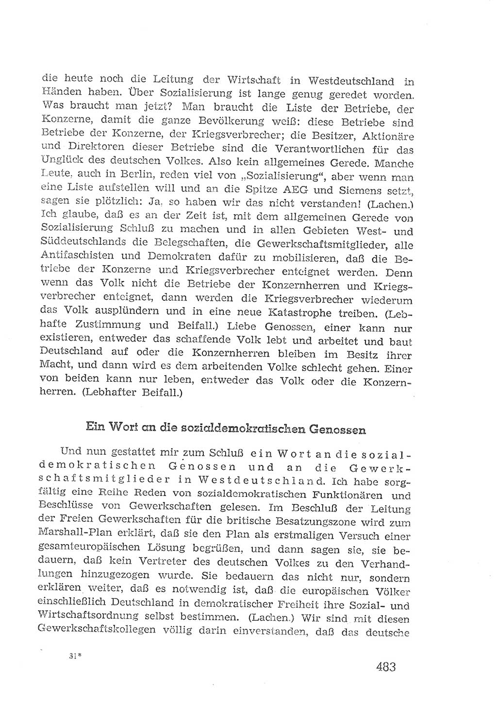 Protokoll der Verhandlungen des 2. Parteitages der Sozialistischen Einheitspartei Deutschlands (SED) [Sowjetische Besatzungszone (SBZ) Deutschlands] 1947, Seite 483 (Prot. Verh. 2. PT SED SBZ Dtl. 1947, S. 483)