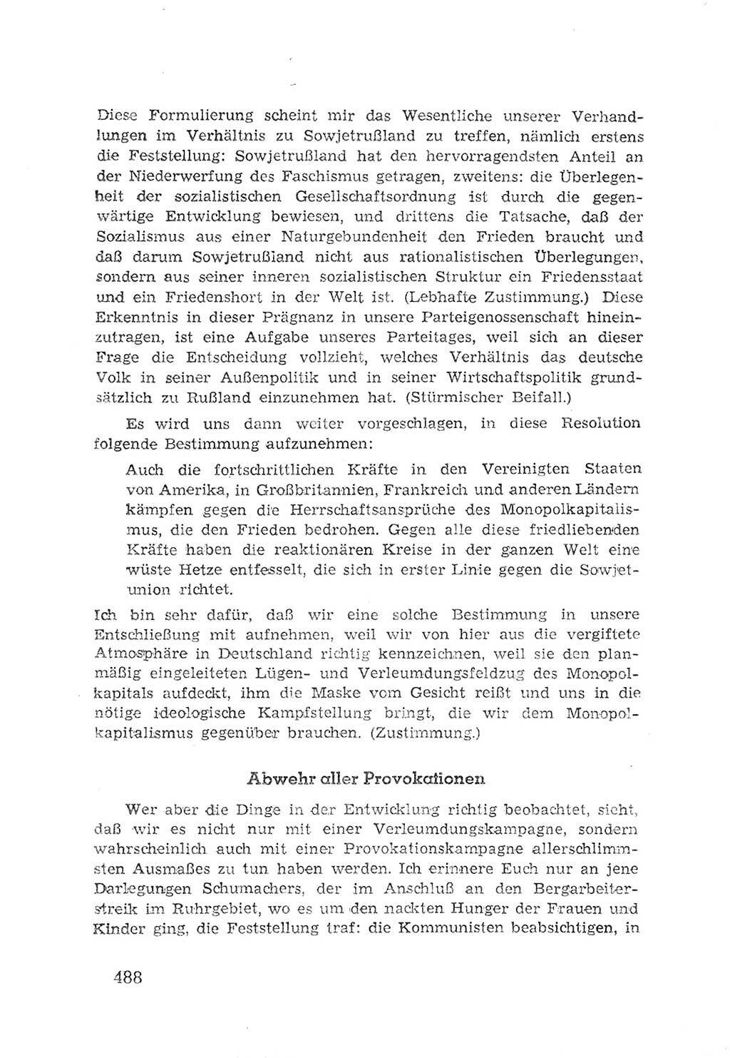 Protokoll der Verhandlungen des 2. Parteitages der Sozialistischen Einheitspartei Deutschlands (SED) [Sowjetische Besatzungszone (SBZ) Deutschlands] 1947, Seite 488 (Prot. Verh. 2. PT SED SBZ Dtl. 1947, S. 488)