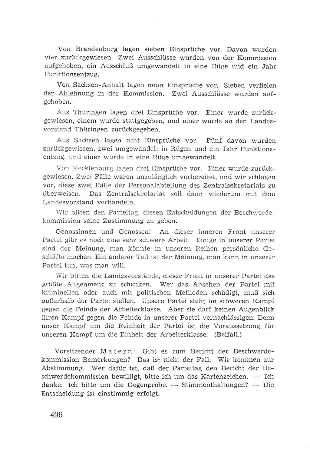 Protokoll der Verhandlungen des 2. Parteitages der Sozialistischen Einheitspartei Deutschlands (SED) [Sowjetische Besatzungszone (SBZ) Deutschlands] 1947, Seite 496 (Prot. Verh. 2. PT SED SBZ Dtl. 1947, S. 496)