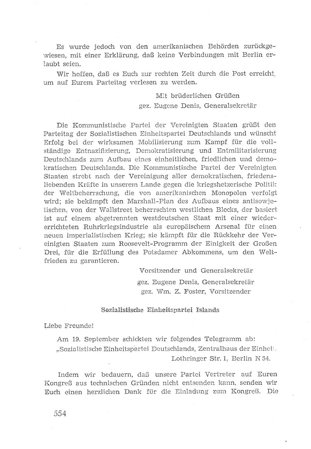 Protokoll der Verhandlungen des 2. Parteitages der Sozialistischen Einheitspartei Deutschlands (SED) [Sowjetische Besatzungszone (SBZ) Deutschlands] 1947, Seite 554 (Prot. Verh. 2. PT SED SBZ Dtl. 1947, S. 554)