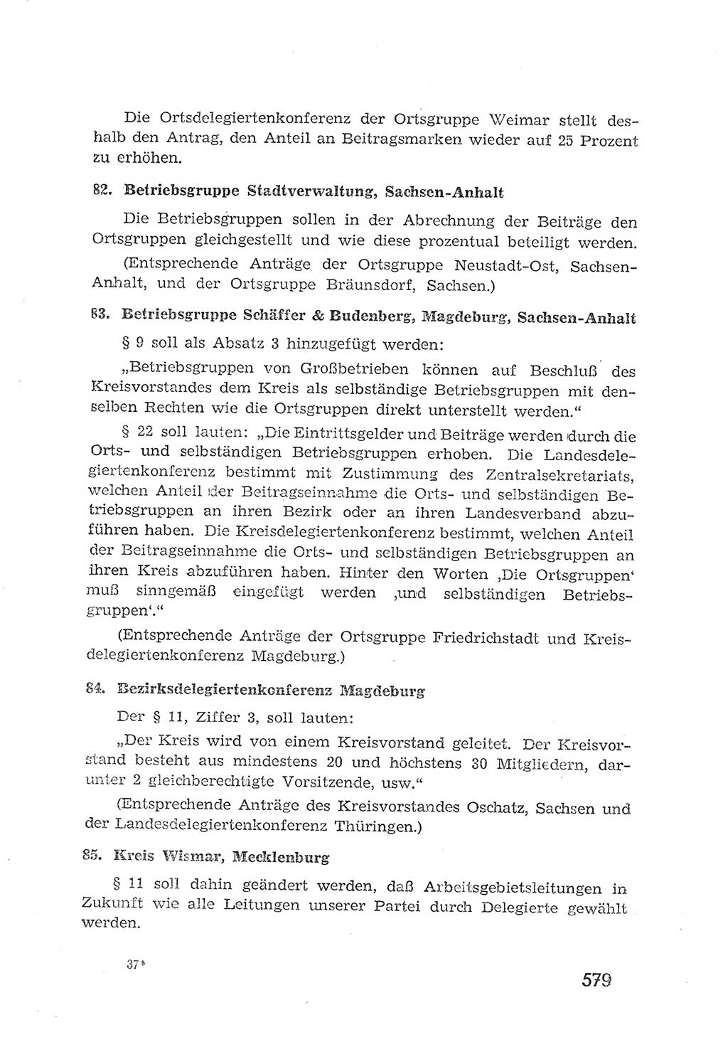 Protokoll der Verhandlungen des 2. Parteitages der Sozialistischen Einheitspartei Deutschlands (SED) [Sowjetische Besatzungszone (SBZ) Deutschlands] 1947, Seite 579 (Prot. Verh. 2. PT SED SBZ Dtl. 1947, S. 579)