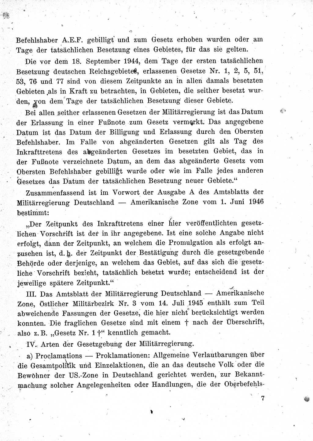 Das Recht der Besatzungsmacht (Deutschland), Proklamationen, Deklerationen, Verordnungen, Gesetze und Bekanntmachungen 1947, Seite 7 (R. Bes. Dtl. 1947, S. 7)