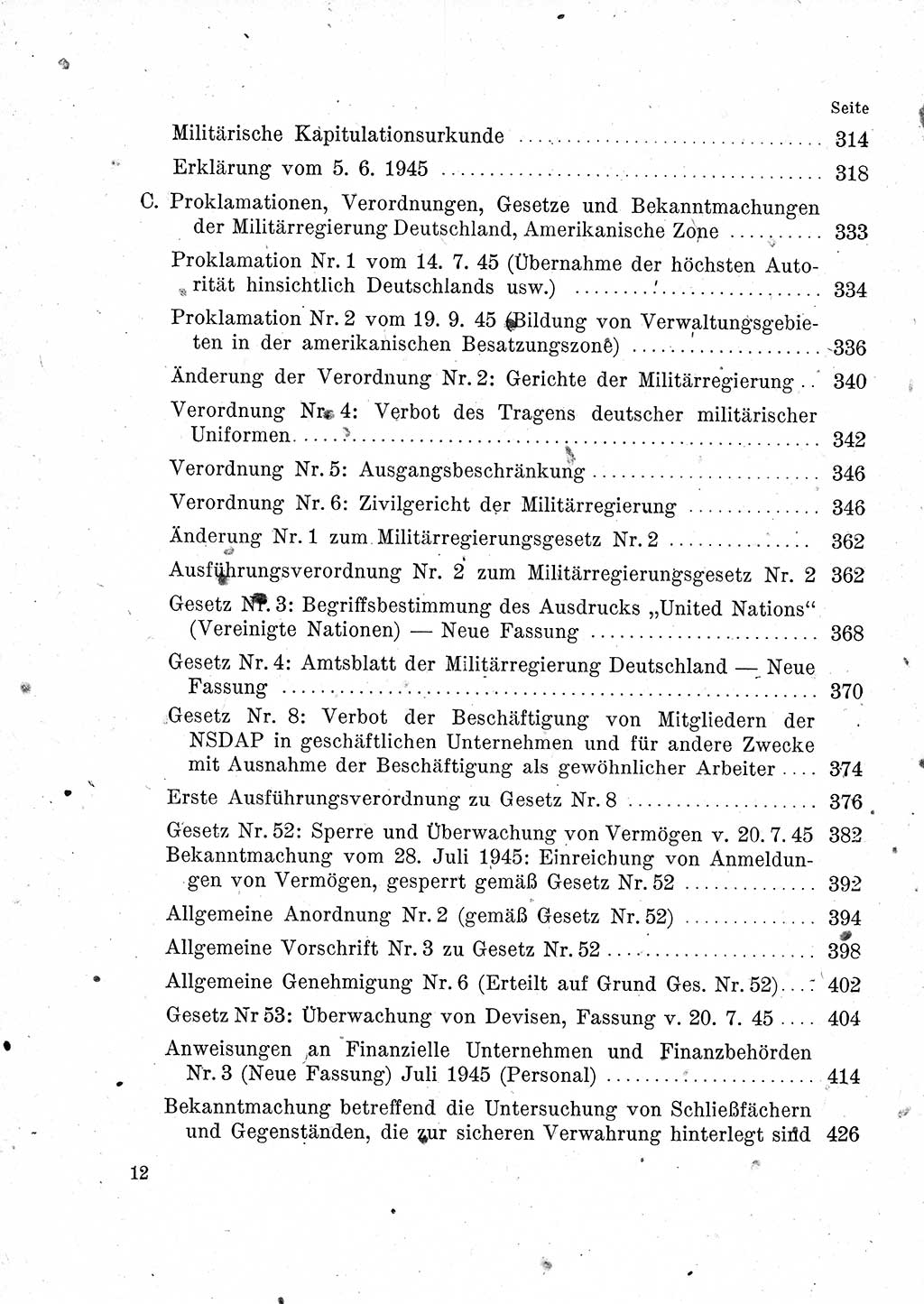 Das Recht der Besatzungsmacht (Deutschland), Proklamationen, Deklerationen, Verordnungen, Gesetze und Bekanntmachungen 1947, Seite 12 (R. Bes. Dtl. 1947, S. 12)