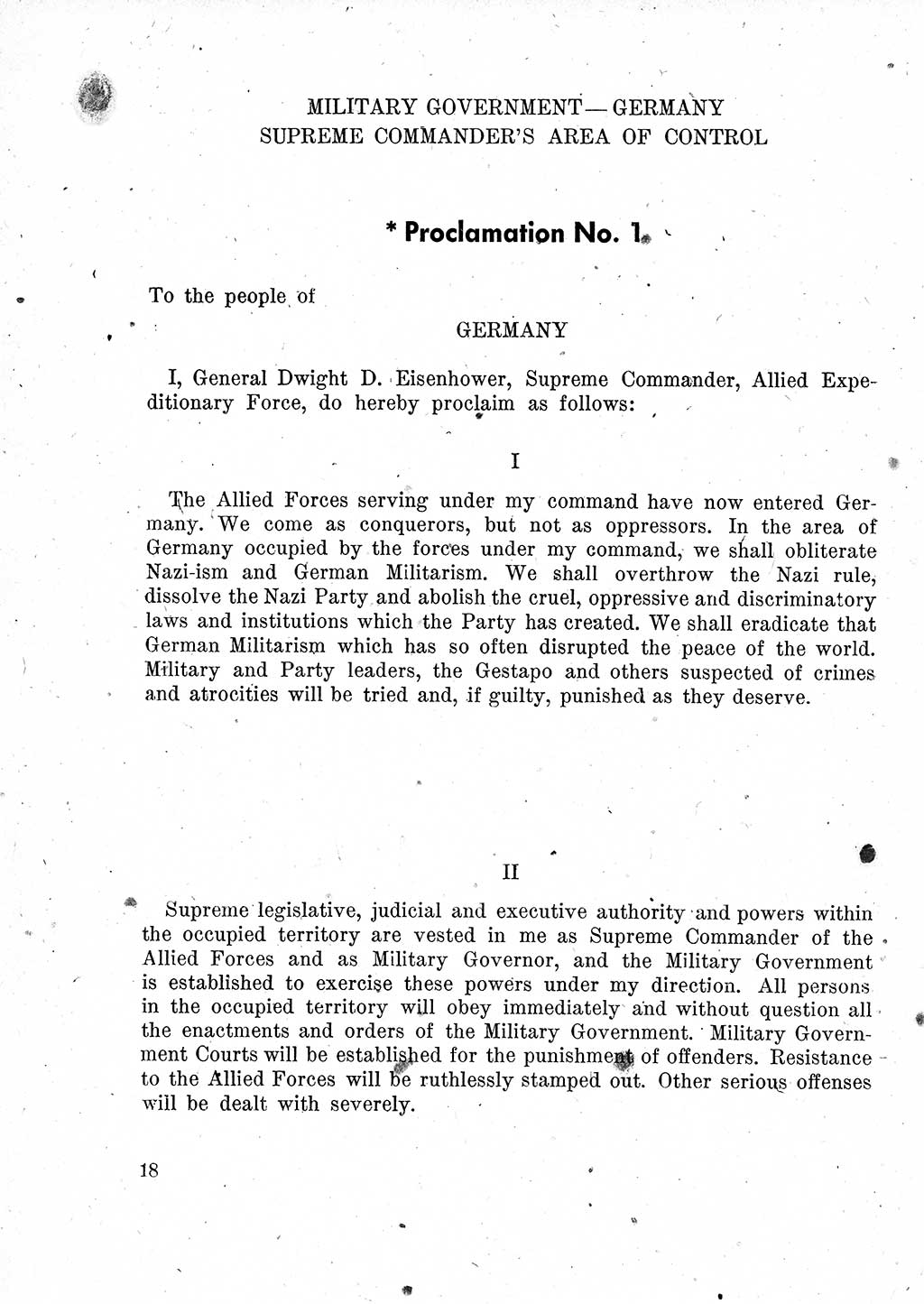 Das Recht der Besatzungsmacht (Deutschland), Proklamationen, Deklerationen, Verordnungen, Gesetze und Bekanntmachungen 1947, Seite 18 (R. Bes. Dtl. 1947, S. 18)