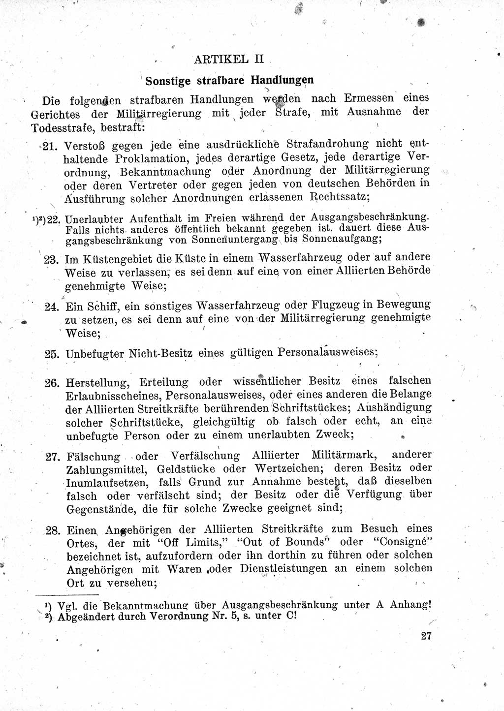 Das Recht der Besatzungsmacht (Deutschland), Proklamationen, Deklerationen, Verordnungen, Gesetze und Bekanntmachungen 1947, Seite 27 (R. Bes. Dtl. 1947, S. 27)