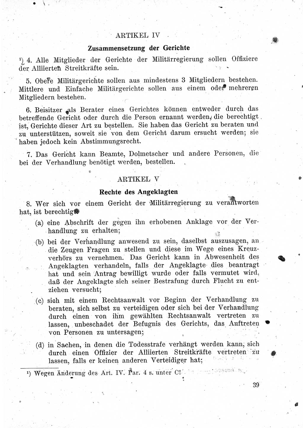 Das Recht der Besatzungsmacht (Deutschland), Proklamationen, Deklerationen, Verordnungen, Gesetze und Bekanntmachungen 1947, Seite 39 (R. Bes. Dtl. 1947, S. 39)