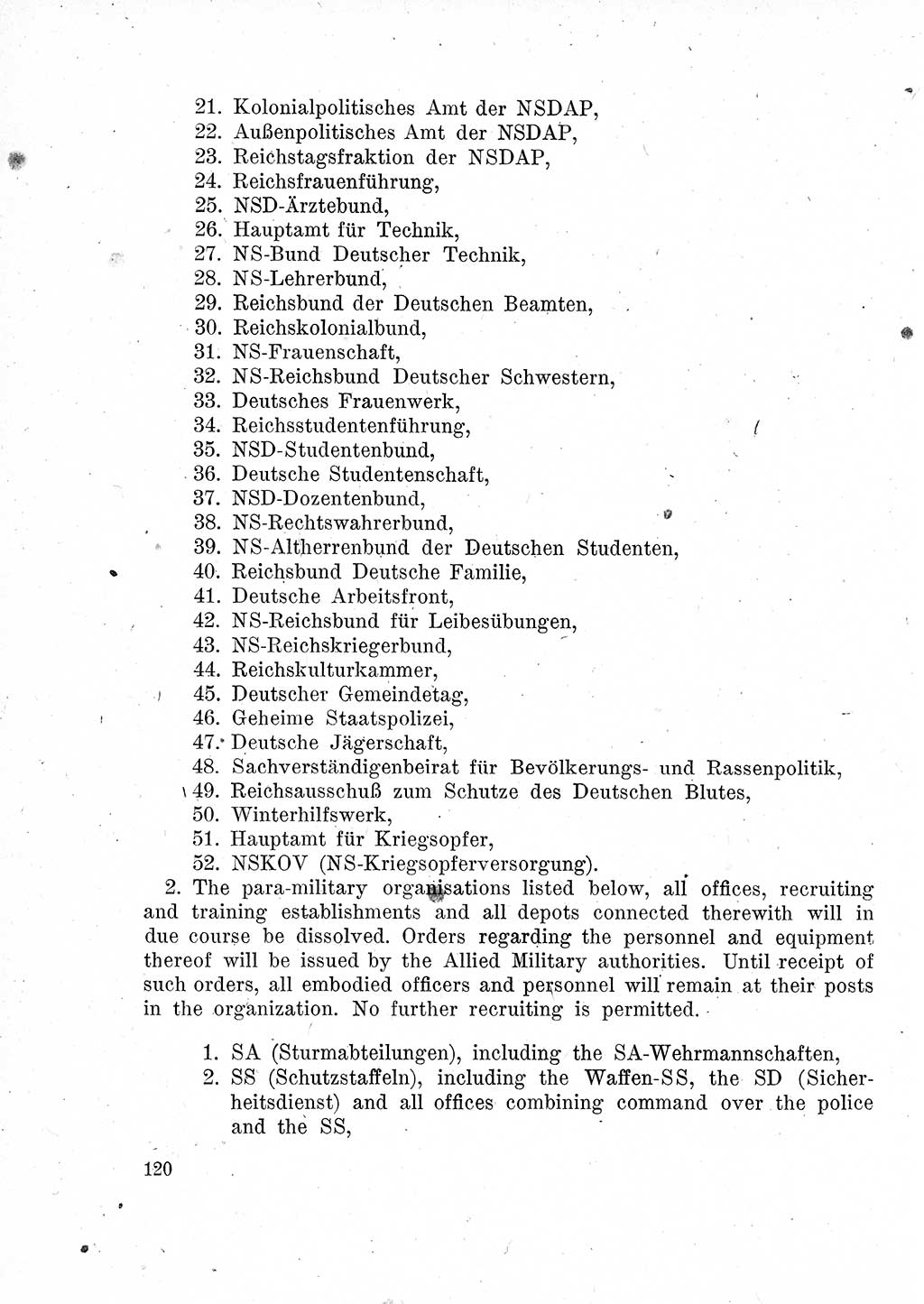 Das Recht der Besatzungsmacht (Deutschland), Proklamationen, Deklerationen, Verordnungen, Gesetze und Bekanntmachungen 1947, Seite 120 (R. Bes. Dtl. 1947, S. 120)