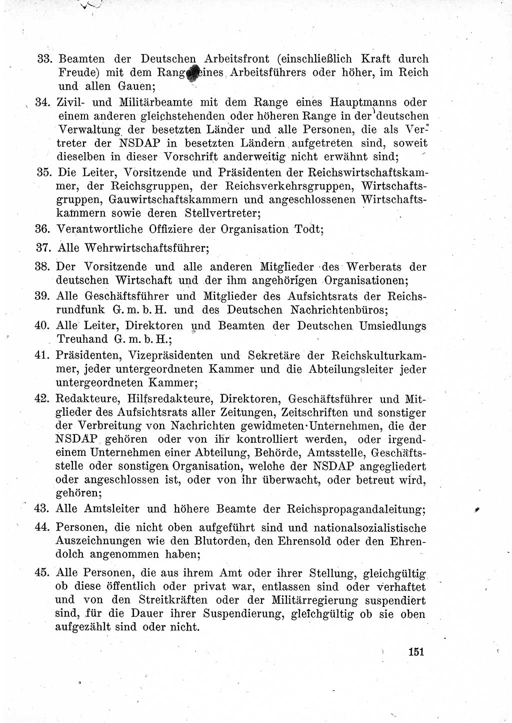 Das Recht der Besatzungsmacht (Deutschland), Proklamationen, Deklerationen, Verordnungen, Gesetze und Bekanntmachungen 1947, Seite 151 (R. Bes. Dtl. 1947, S. 151)