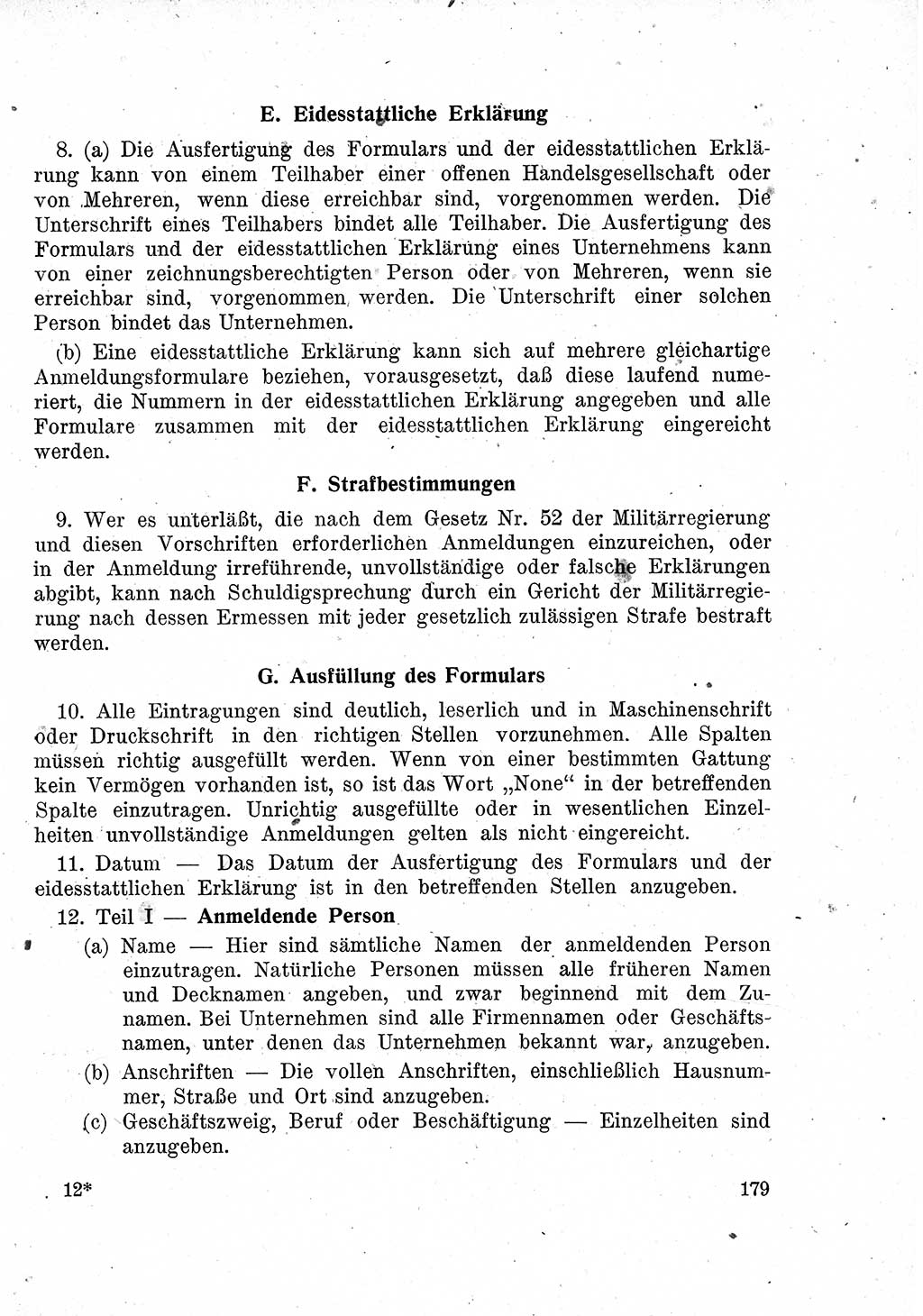 Das Recht der Besatzungsmacht (Deutschland), Proklamationen, Deklerationen, Verordnungen, Gesetze und Bekanntmachungen 1947, Seite 179 (R. Bes. Dtl. 1947, S. 179)