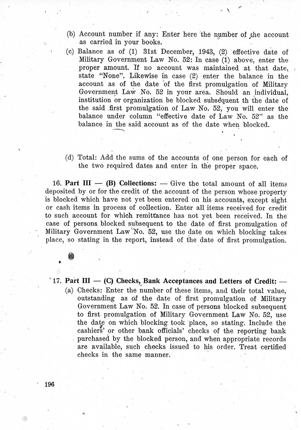 Das Recht der Besatzungsmacht (Deutschland), Proklamationen, Deklerationen, Verordnungen, Gesetze und Bekanntmachungen 1947, Seite 196 (R. Bes. Dtl. 1947, S. 196)