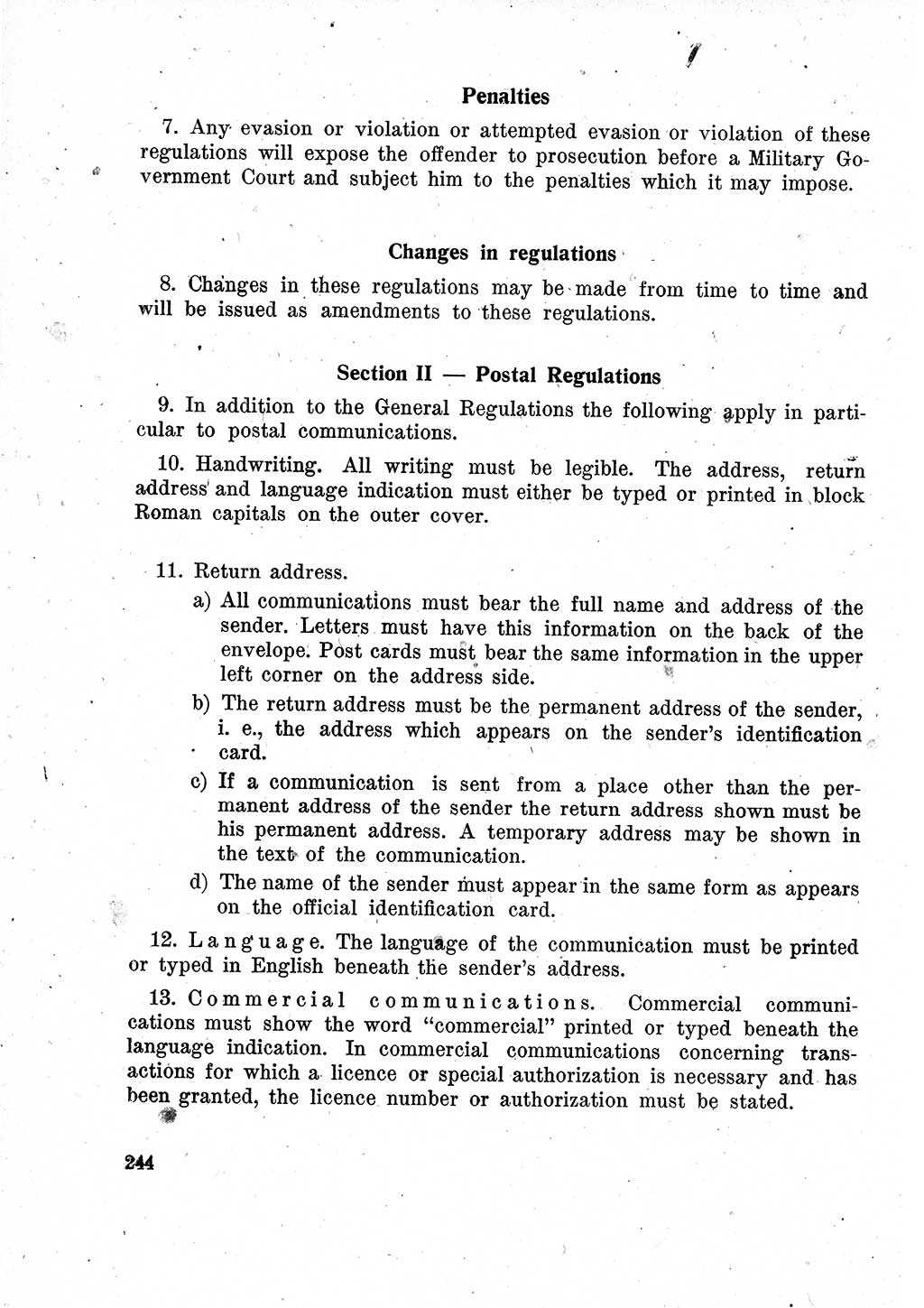 Das Recht der Besatzungsmacht (Deutschland), Proklamationen, Deklerationen, Verordnungen, Gesetze und Bekanntmachungen 1947, Seite 244 (R. Bes. Dtl. 1947, S. 244)