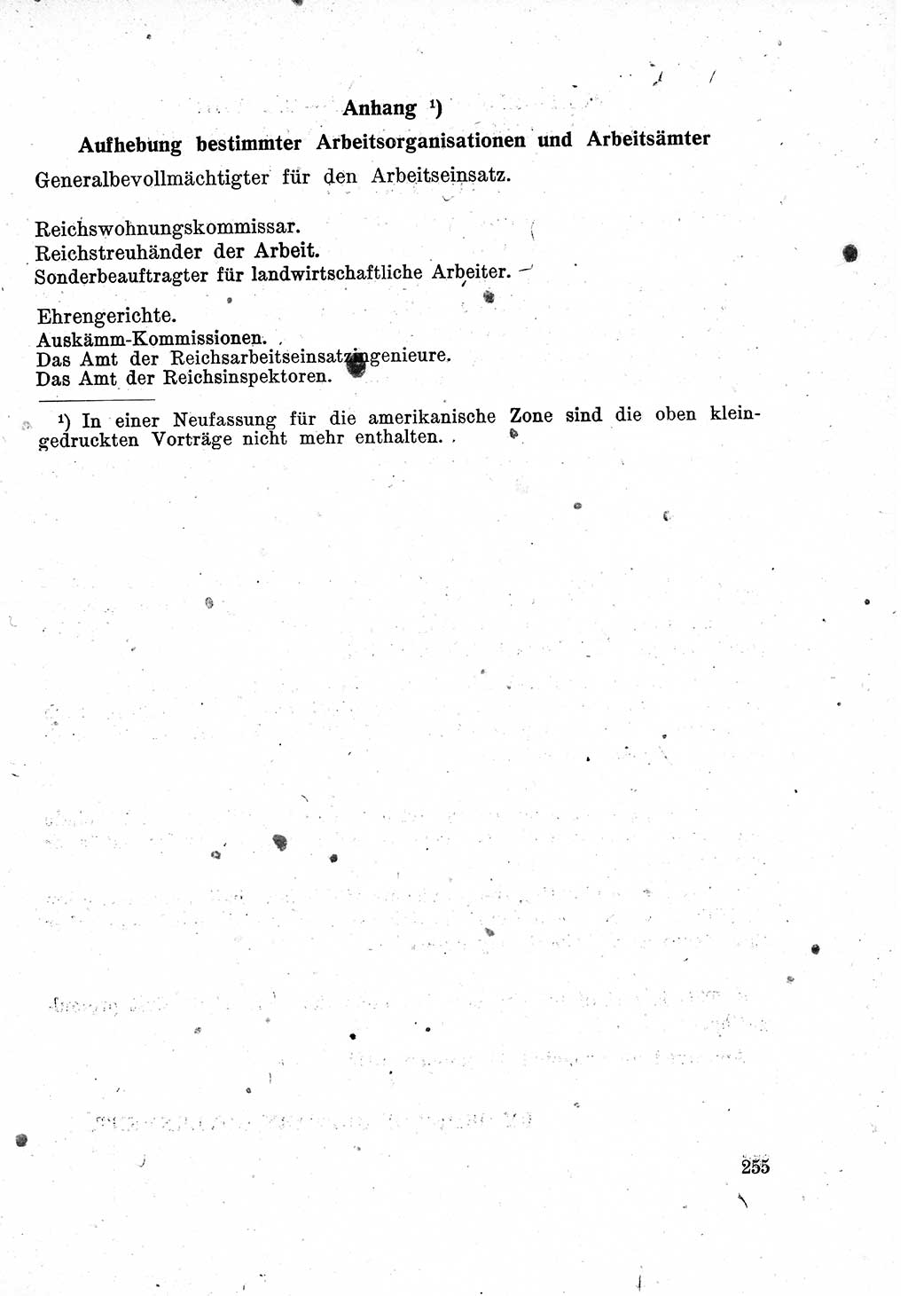 Das Recht der Besatzungsmacht (Deutschland), Proklamationen, Deklerationen, Verordnungen, Gesetze und Bekanntmachungen 1947, Seite 255 (R. Bes. Dtl. 1947, S. 255)