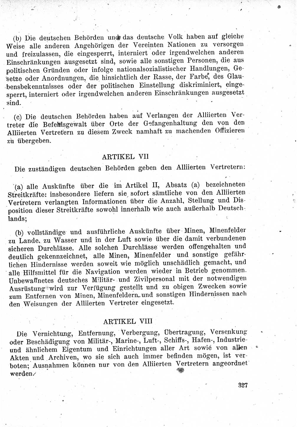 Das Recht der Besatzungsmacht (Deutschland), Proklamationen, Deklerationen, Verordnungen, Gesetze und Bekanntmachungen 1947, Seite 327 (R. Bes. Dtl. 1947, S. 327)