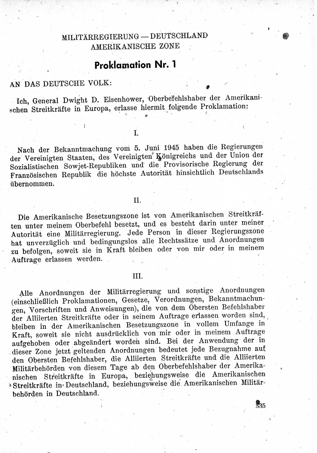 Das Recht der Besatzungsmacht (Deutschland), Proklamationen, Deklerationen, Verordnungen, Gesetze und Bekanntmachungen 1947, Seite 335 (R. Bes. Dtl. 1947, S. 335)