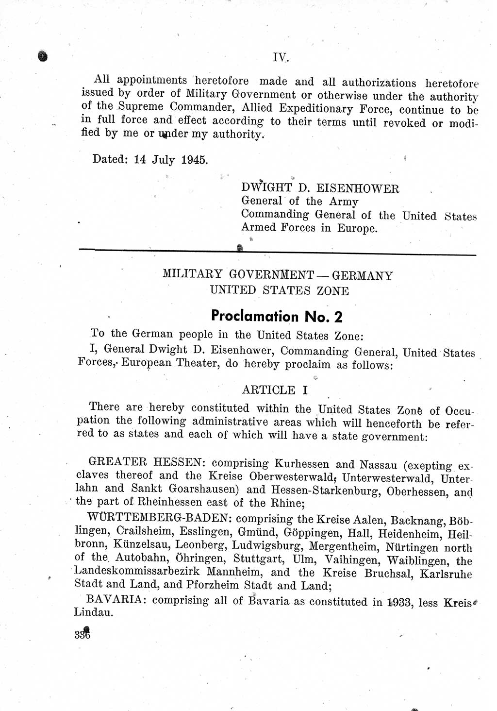 Das Recht der Besatzungsmacht (Deutschland), Proklamationen, Deklerationen, Verordnungen, Gesetze und Bekanntmachungen 1947, Seite 336 (R. Bes. Dtl. 1947, S. 336)