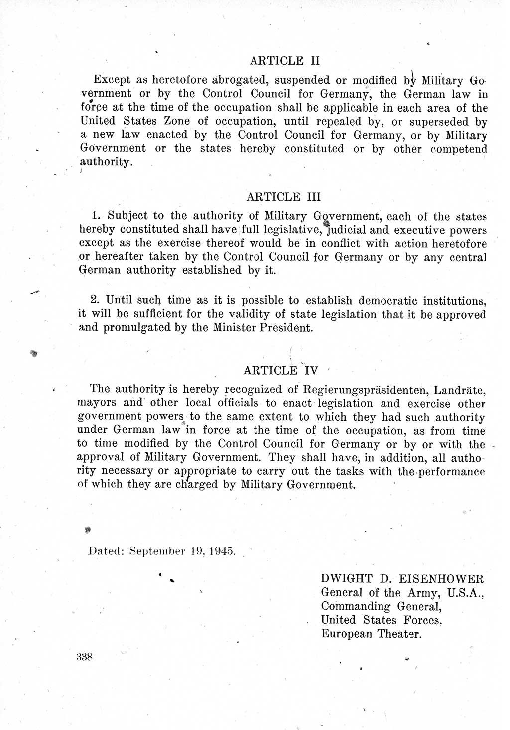 Das Recht der Besatzungsmacht (Deutschland), Proklamationen, Deklerationen, Verordnungen, Gesetze und Bekanntmachungen 1947, Seite 338 (R. Bes. Dtl. 1947, S. 338)