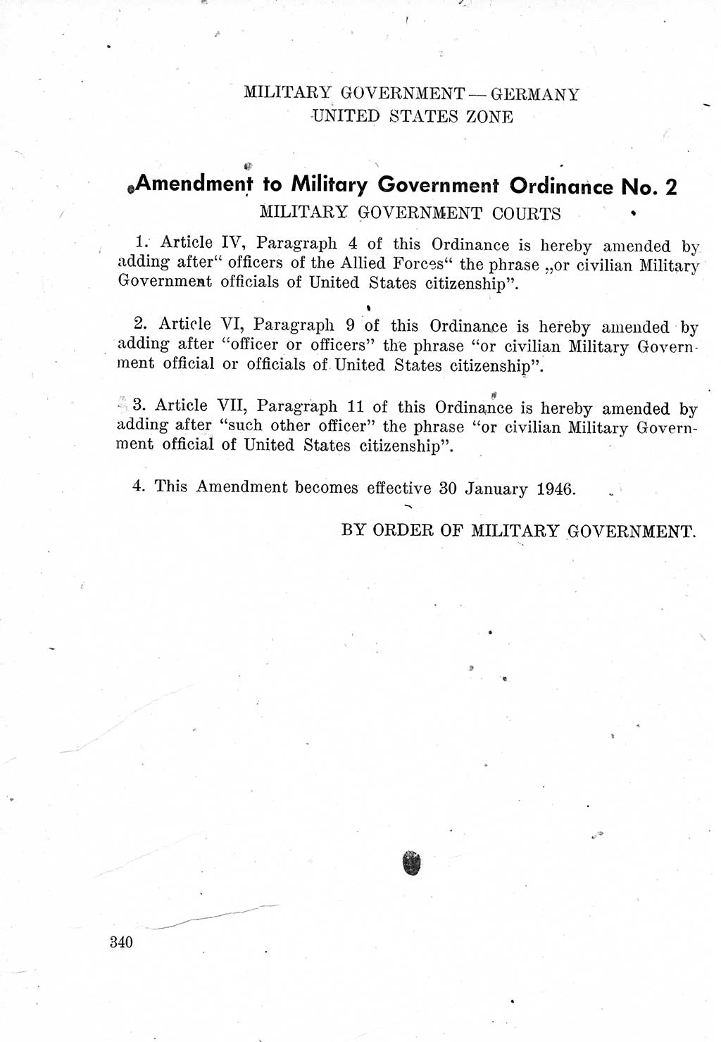 Das Recht der Besatzungsmacht (Deutschland), Proklamationen, Deklerationen, Verordnungen, Gesetze und Bekanntmachungen 1947, Seite 340 (R. Bes. Dtl. 1947, S. 340)