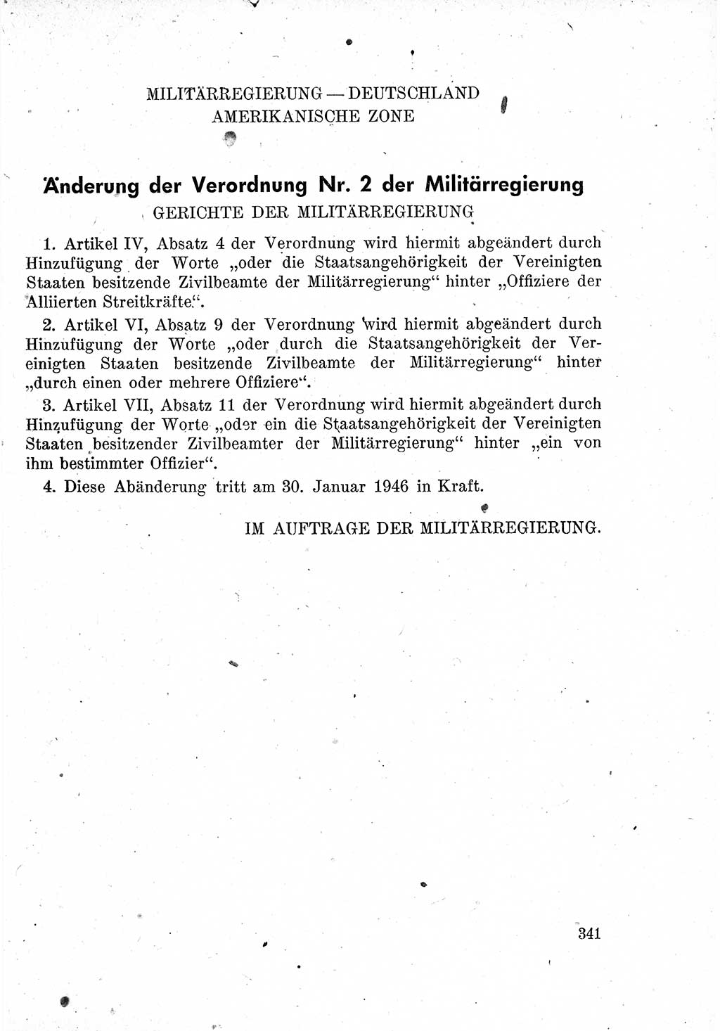 Das Recht der Besatzungsmacht (Deutschland), Proklamationen, Deklerationen, Verordnungen, Gesetze und Bekanntmachungen 1947, Seite 341 (R. Bes. Dtl. 1947, S. 341)