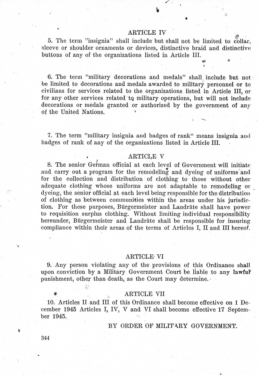 Das Recht der Besatzungsmacht (Deutschland), Proklamationen, Deklerationen, Verordnungen, Gesetze und Bekanntmachungen 1947, Seite 344 (R. Bes. Dtl. 1947, S. 344)