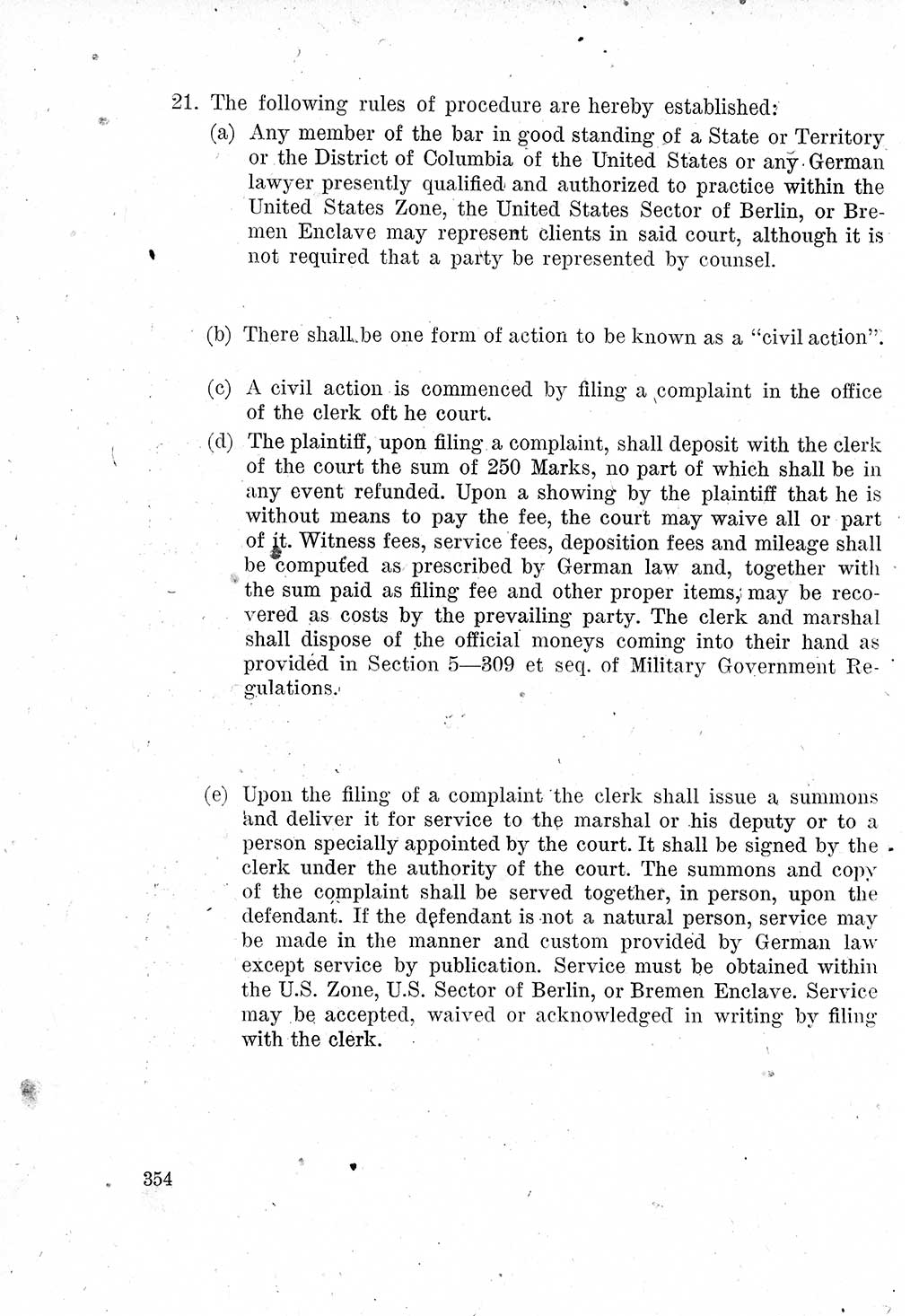 Das Recht der Besatzungsmacht (Deutschland), Proklamationen, Deklerationen, Verordnungen, Gesetze und Bekanntmachungen 1947, Seite 354 (R. Bes. Dtl. 1947, S. 354)