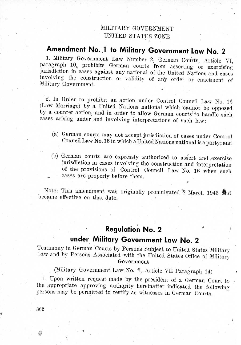 Das Recht der Besatzungsmacht (Deutschland), Proklamationen, Deklerationen, Verordnungen, Gesetze und Bekanntmachungen 1947, Seite 362 (R. Bes. Dtl. 1947, S. 362)