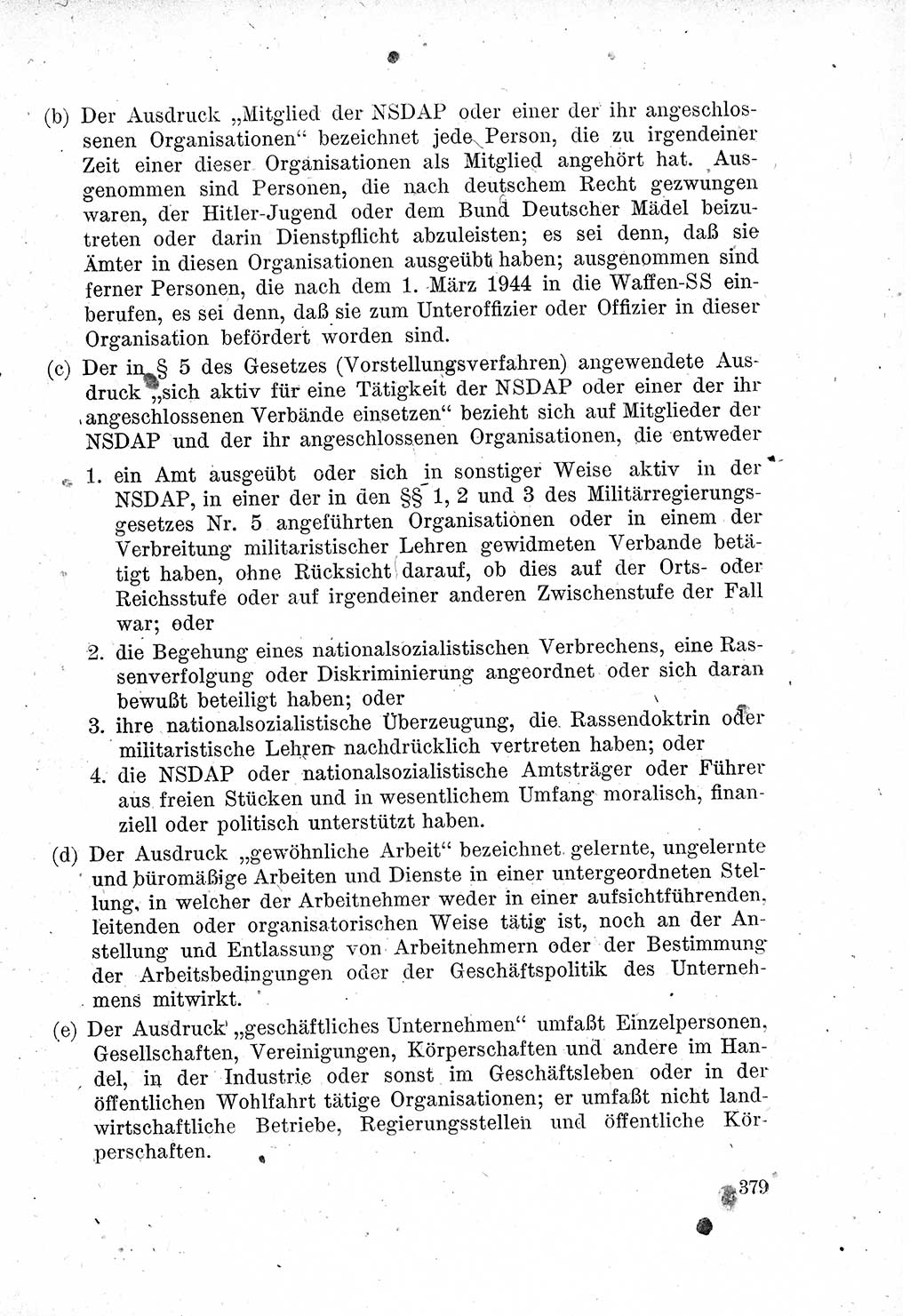 Das Recht der Besatzungsmacht (Deutschland), Proklamationen, Deklerationen, Verordnungen, Gesetze und Bekanntmachungen 1947, Seite 379 (R. Bes. Dtl. 1947, S. 379)