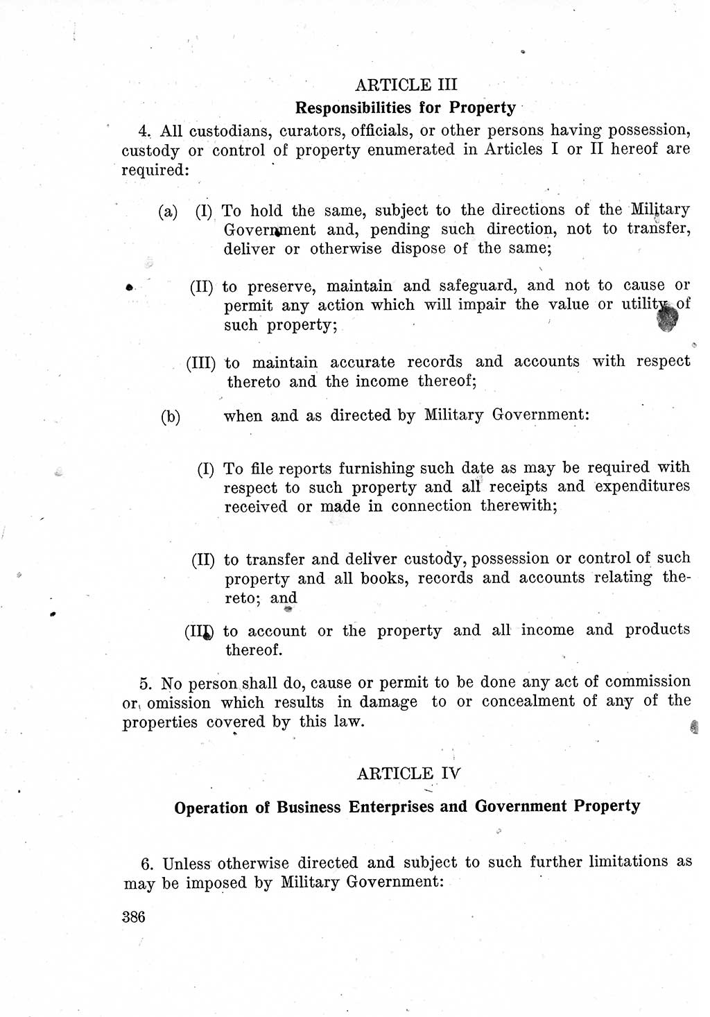 Das Recht der Besatzungsmacht (Deutschland), Proklamationen, Deklerationen, Verordnungen, Gesetze und Bekanntmachungen 1947, Seite 386 (R. Bes. Dtl. 1947, S. 386)