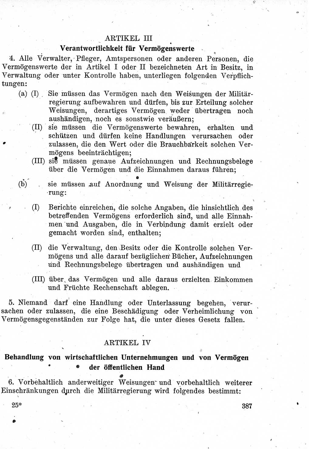 Das Recht der Besatzungsmacht (Deutschland), Proklamationen, Deklerationen, Verordnungen, Gesetze und Bekanntmachungen 1947, Seite 387 (R. Bes. Dtl. 1947, S. 387)