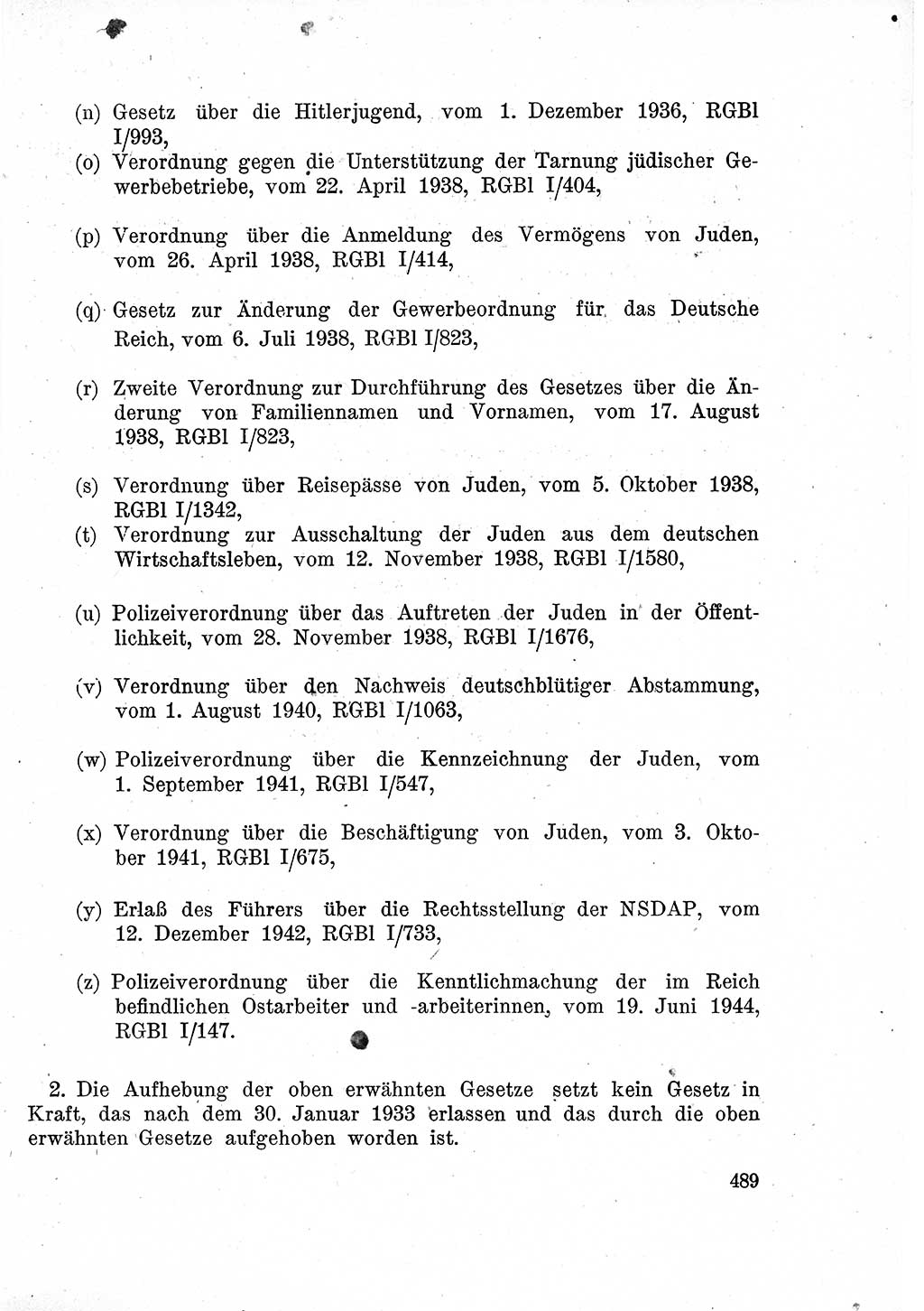 Das Recht der Besatzungsmacht (Deutschland), Proklamationen, Deklerationen, Verordnungen, Gesetze und Bekanntmachungen 1947, Seite 489 (R. Bes. Dtl. 1947, S. 489)