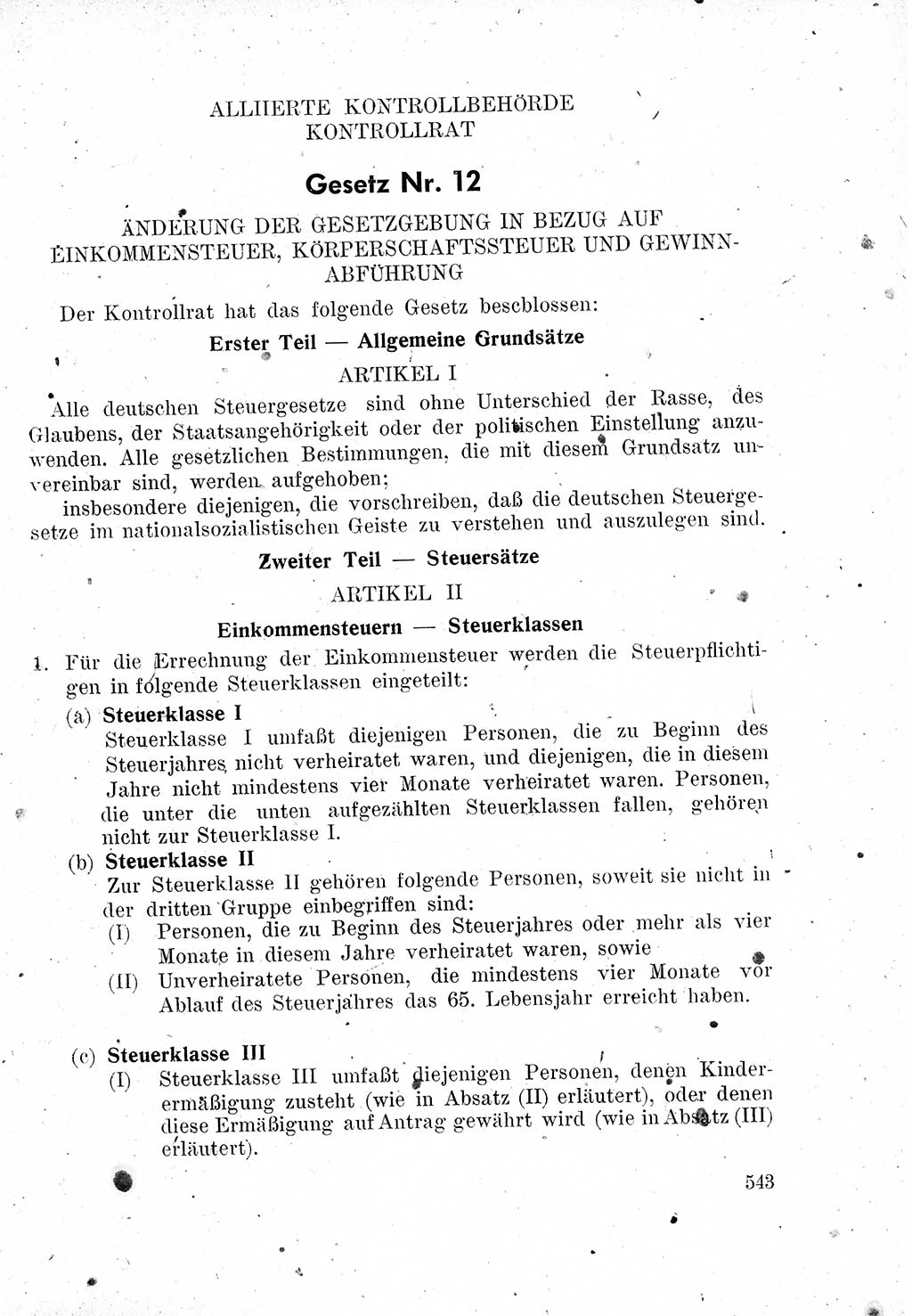 Das Recht der Besatzungsmacht (Deutschland), Proklamationen, Deklerationen, Verordnungen, Gesetze und Bekanntmachungen 1947, Seite 543 (R. Bes. Dtl. 1947, S. 543)