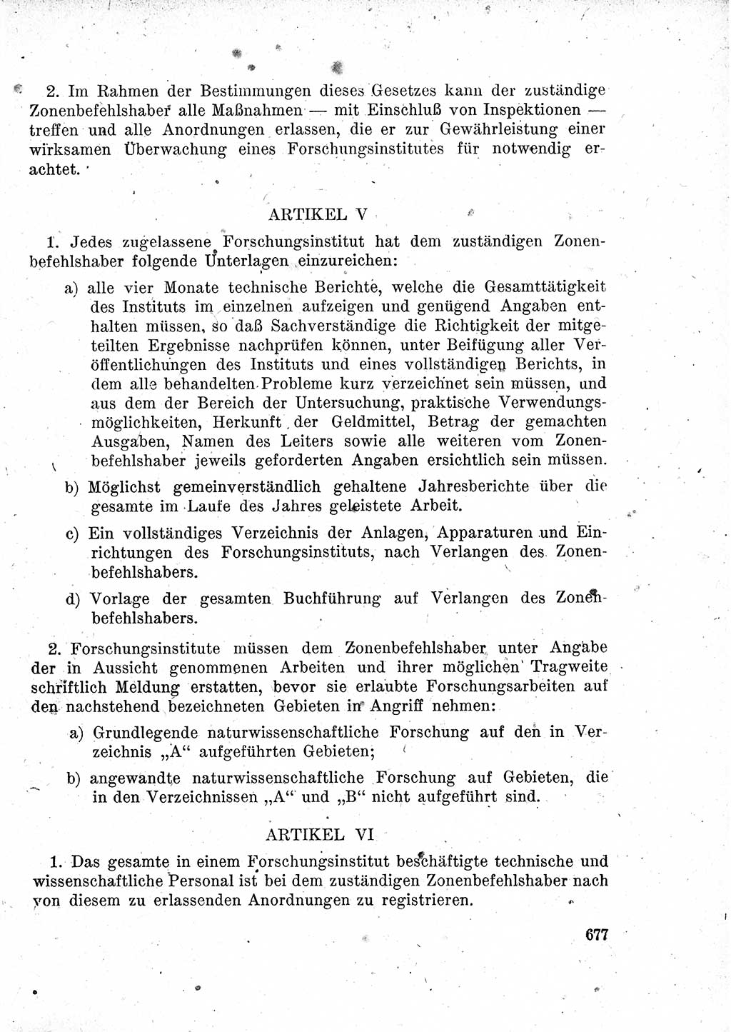 Das Recht der Besatzungsmacht (Deutschland), Proklamationen, Deklerationen, Verordnungen, Gesetze und Bekanntmachungen 1947, Seite 677 (R. Bes. Dtl. 1947, S. 677)