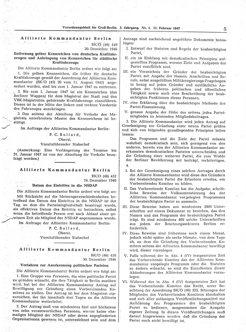 Verordnungsblatt (VOBl.) für Groß-Berlin 1947, Seite 5 (VOBl. Bln. 1947, S. 5)