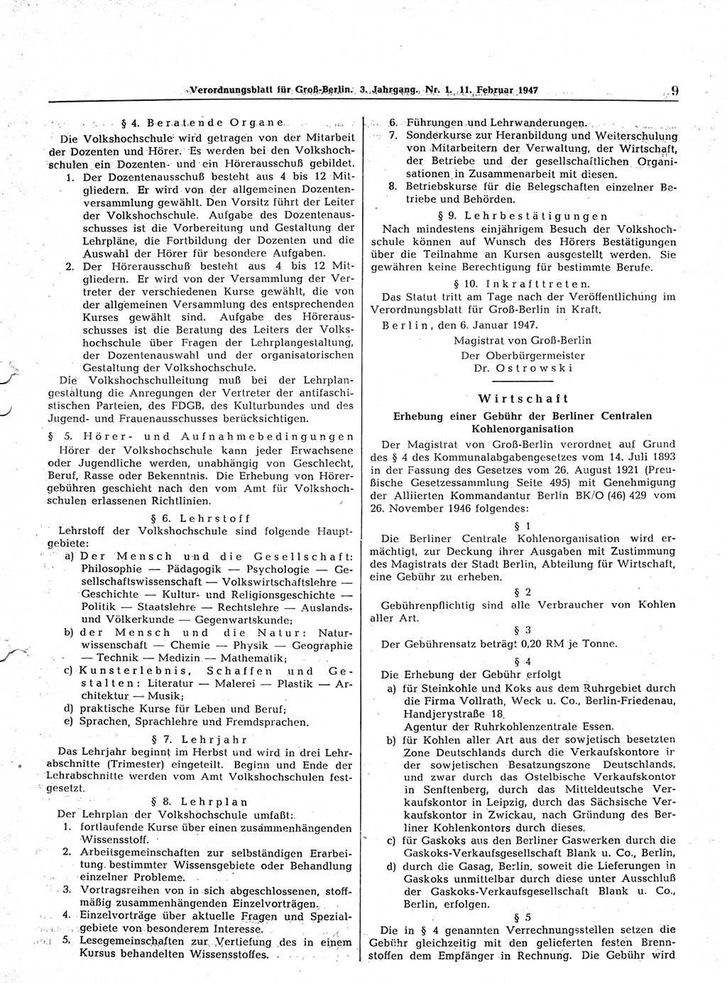 Verordnungsblatt (VOBl.) für Groß-Berlin 1947, Seite 9 (VOBl. Bln. 1947, S. 9)