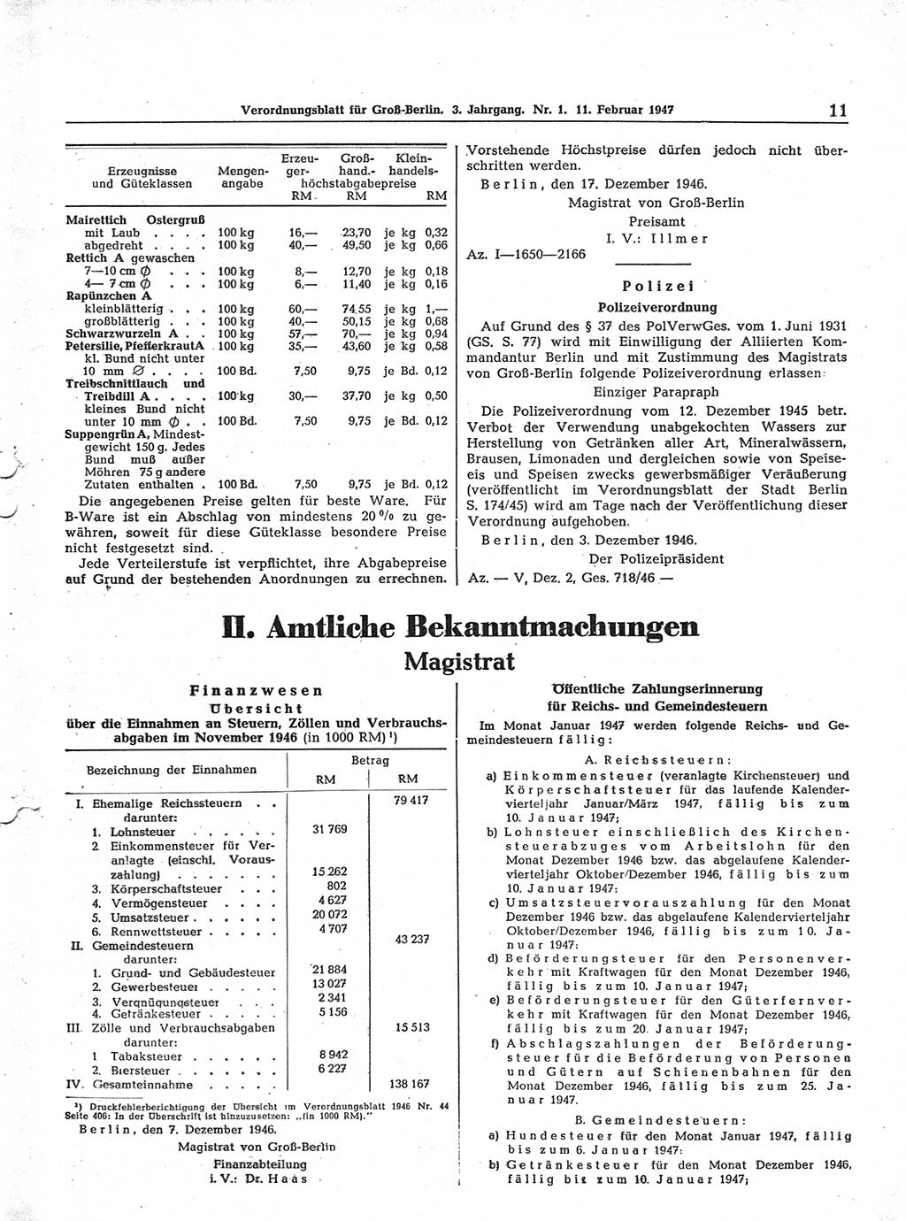 Verordnungsblatt (VOBl.) für Groß-Berlin 1947, Seite 11 (VOBl. Bln. 1947, S. 11)