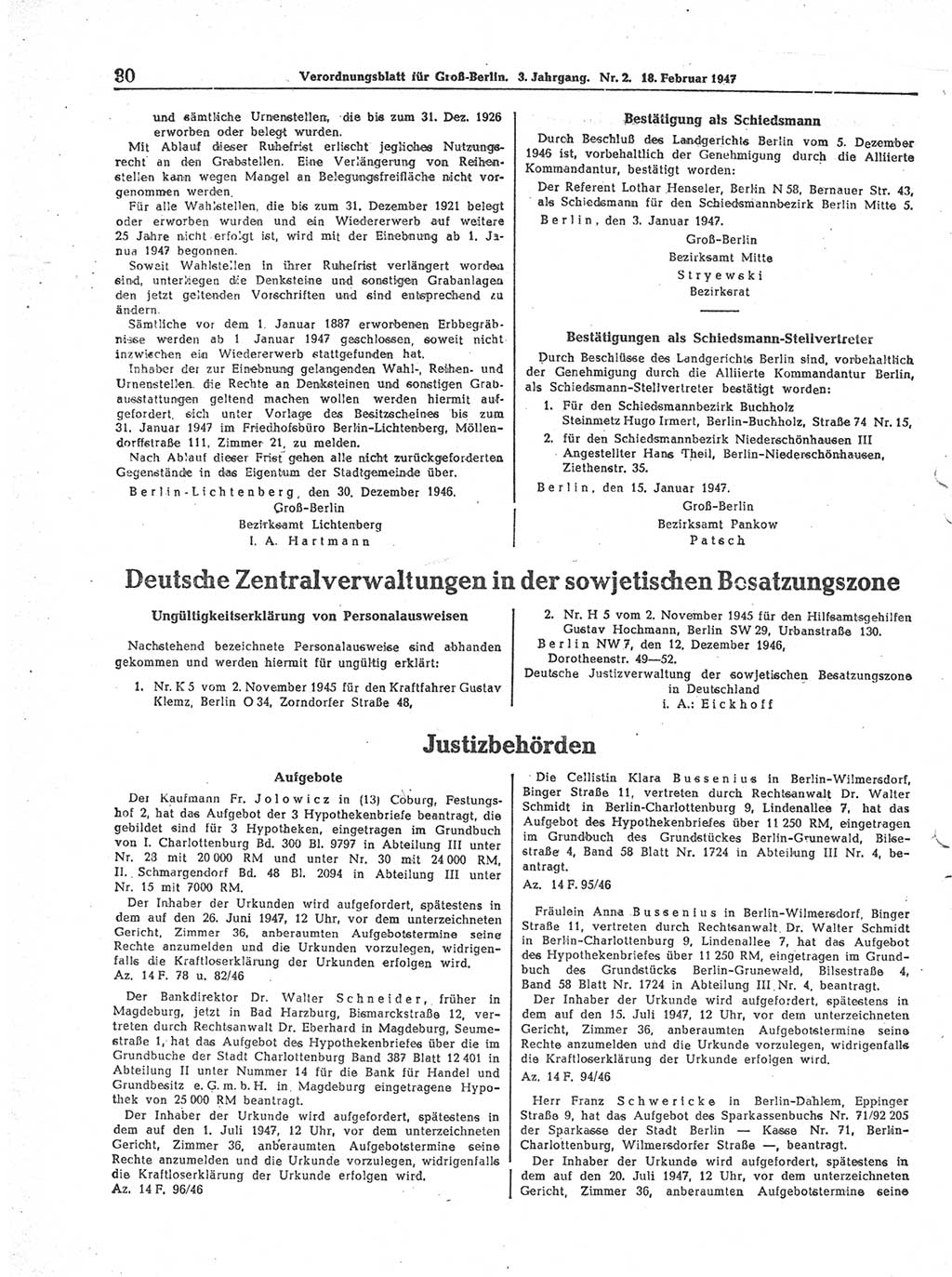 Verordnungsblatt (VOBl.) für Groß-Berlin 1947, Seite 30 (VOBl. Bln. 1947, S. 30)