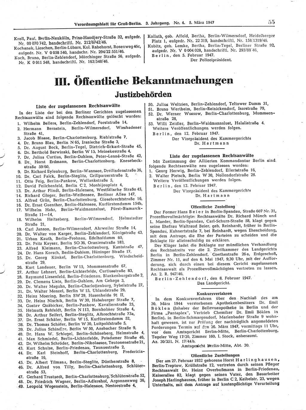 Verordnungsblatt (VOBl.) für Groß-Berlin 1947, Seite 55 (VOBl. Bln. 1947, S. 55)