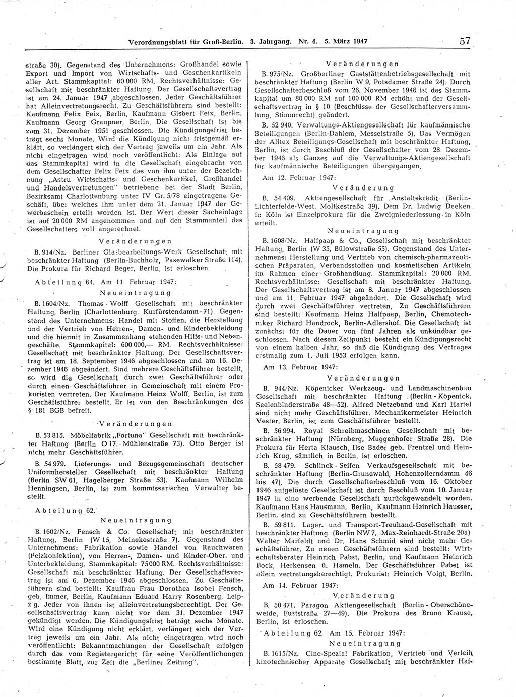 Verordnungsblatt (VOBl.) für Groß-Berlin 1947, Seite 57 (VOBl. Bln. 1947, S. 57)