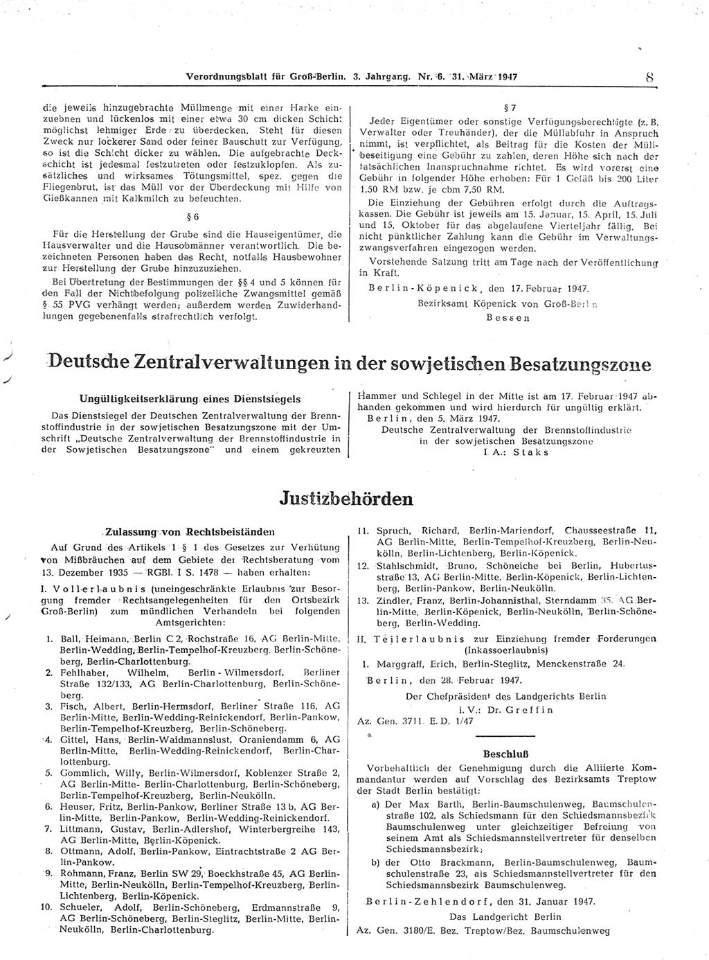 Verordnungsblatt (VOBl.) für Groß-Berlin 1947, Seite 87 (VOBl. Bln. 1947, S. 87)