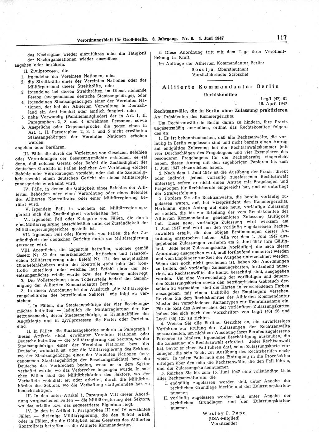 Verordnungsblatt (VOBl.) für Groß-Berlin 1947, Seite 117 (VOBl. Bln. 1947, S. 117)