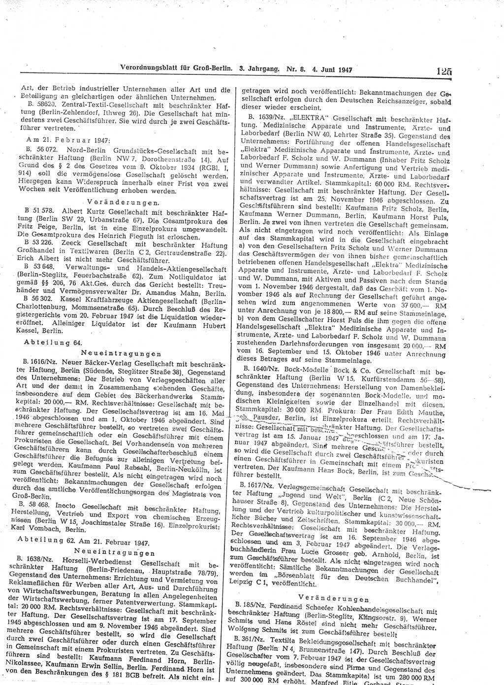 Verordnungsblatt (VOBl.) für Groß-Berlin 1947, Seite 125 (VOBl. Bln. 1947, S. 125)