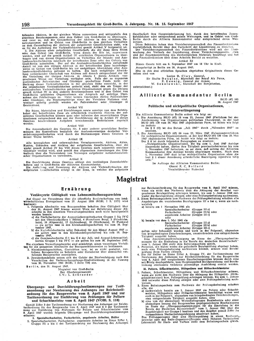 Verordnungsblatt (VOBl.) für Groß-Berlin 1947, Seite 198 (VOBl. Bln. 1947, S. 198)