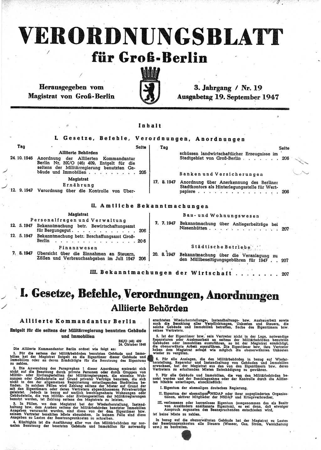Verordnungsblatt (VOBl.) für Groß-Berlin 1947, Seite 205 (VOBl. Bln. 1947, S. 205)
