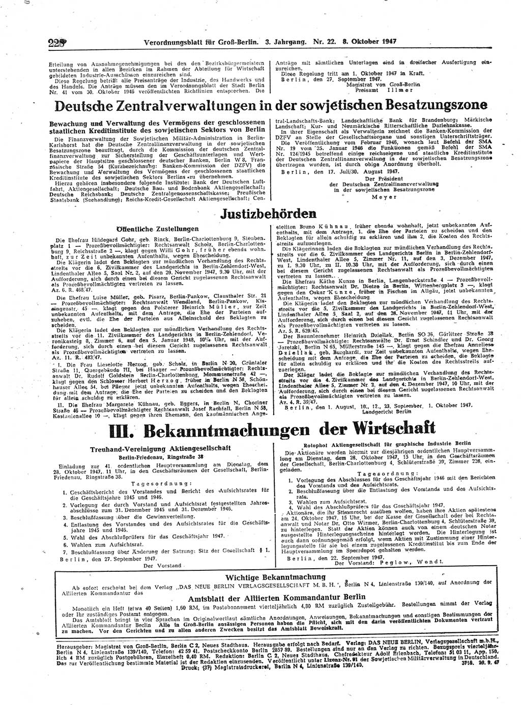 Verordnungsblatt (VOBl.) für Groß-Berlin 1947, Seite 228 (VOBl. Bln. 1947, S. 228)