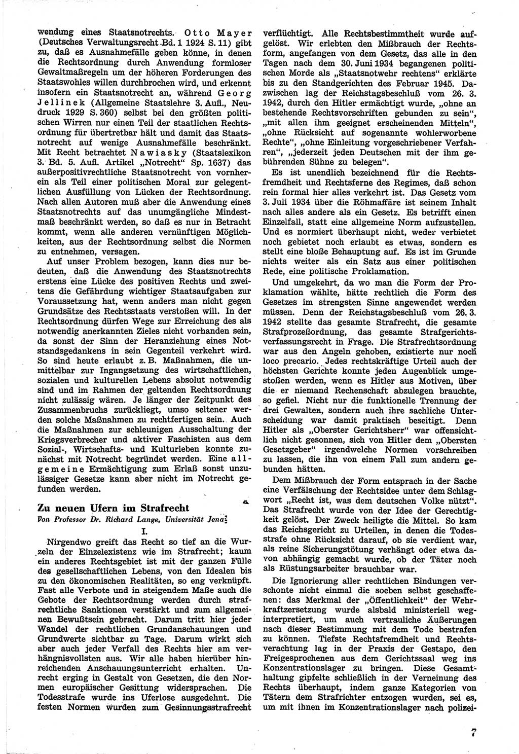 Neue Justiz (NJ), Zeitschrift für Recht und Rechtswissenschaft [Sowjetische Besatzungszone (SBZ) Deutschland], 1. Jahrgang 1947, Seite 7 (NJ SBZ Dtl. 1947, S. 7)