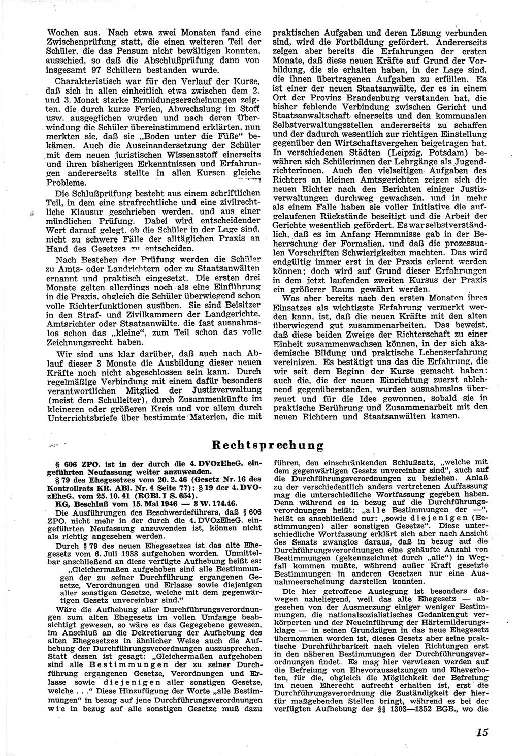 Neue Justiz (NJ), Zeitschrift für Recht und Rechtswissenschaft [Sowjetische Besatzungszone (SBZ) Deutschland], 1. Jahrgang 1947, Seite 15 (NJ SBZ Dtl. 1947, S. 15)